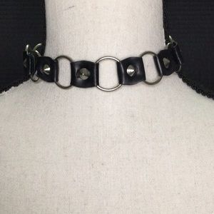 Black Faux Leather and Silver Choker with Adjustable Snap Closure